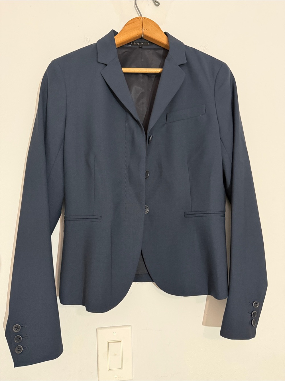 Theory Women's Slate Blue Single-Breasted Blazer Minimalist Business Tailored
